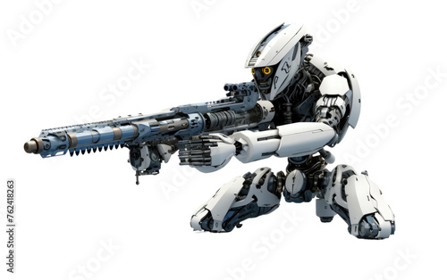 Armored Robot Soldier With Sci-fi Weapon 3D, Robots With Guns, Robot with Weapon Isolated on Transparent background.