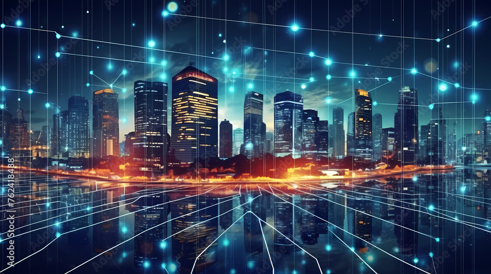 Vibrant digital smart city at night Vibrant digital smart city at night