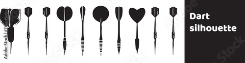 Set of dart vector icons. Throw dart. Black darts.