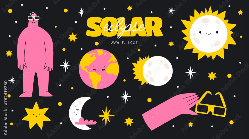 Fototapeta premium Solar eclipse sticker set