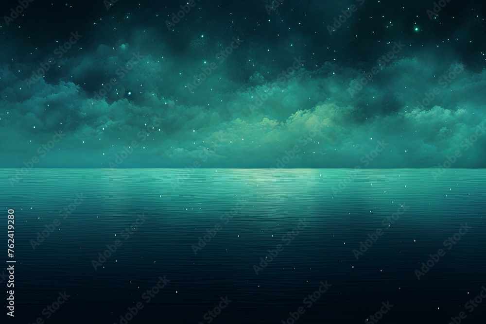 A black sky turquoise background light water and stars