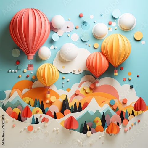 Colorful paper cut balloons minimalist sky cheerful morning vibe
