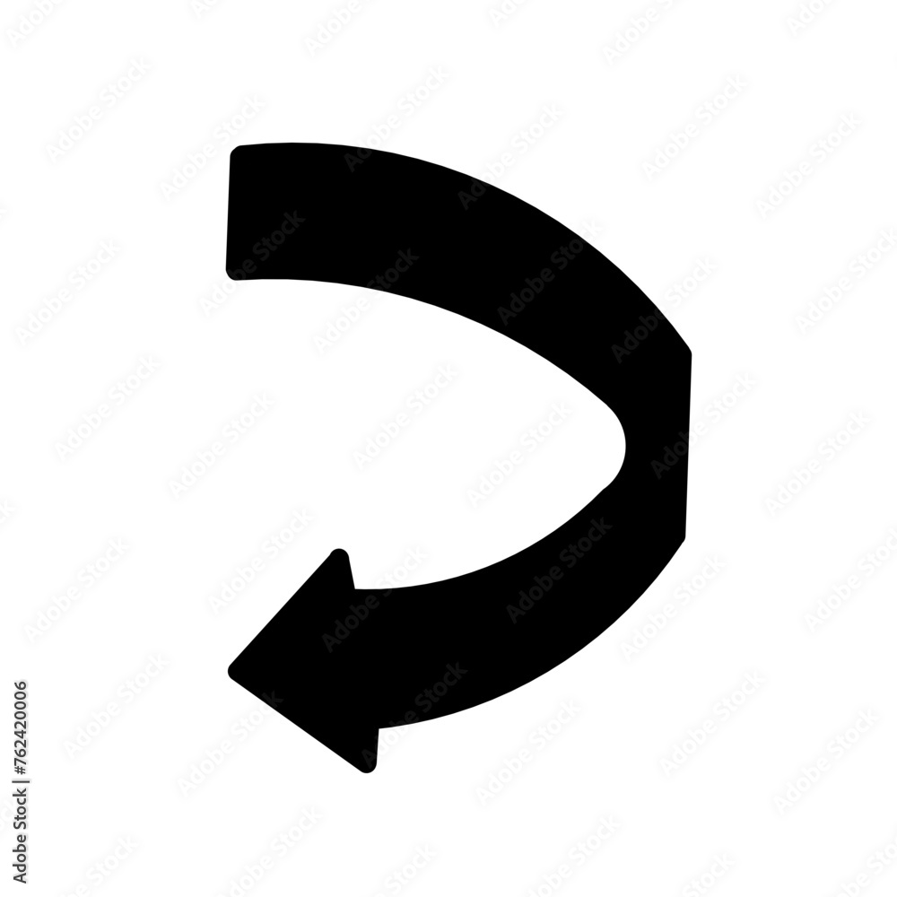 Arrow curve vector icon, black symbol set different shapes isolated on white background. Abstract collection