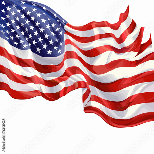 Vector illustration of American flag on white background, USA flag