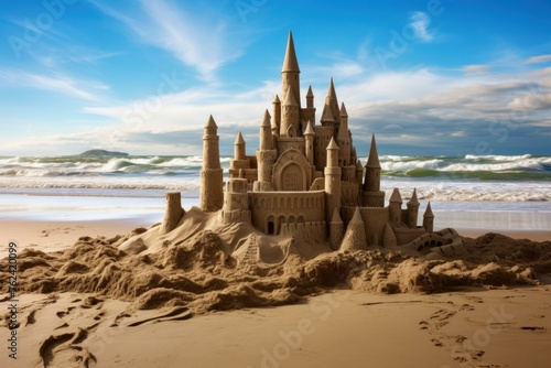 Imaginative Beach sandcastle. Sea tropical resort. Generate Ai