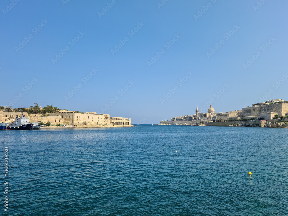 Marsamxett Harbour, Malta - September 18th 2020: The harbour in between the Lazzaretto quarantine facility on Manoel Island and the fortified capital city of Malta.