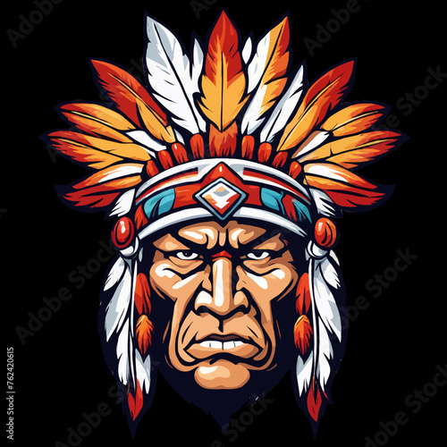 Indian head mascot, transparent background.