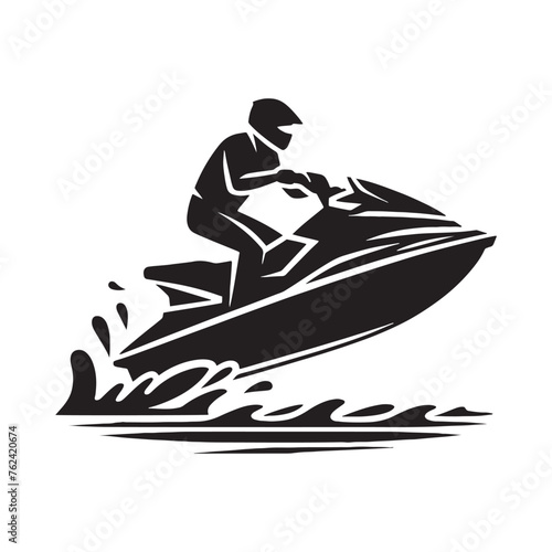 Enchanting Jet Ski Silhouette Extravaganza - Jetting Across the Waters of Fun with Jet Ski Illustration - Streamlined Jet Ski Vector

