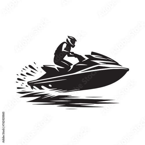Vibrant Jet Ski Silhouette Showcase - Embracing the Thrill of Water Sports with Jet Ski Illustration - Sleek Jet Ski Vector
