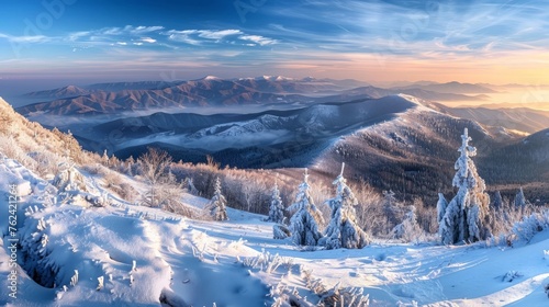 Winter mountain landscape (Ukraine, Carpathian Mt's, Svydovets Range). Seventeen shots stitch image.