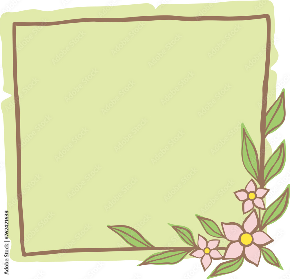 Obraz premium Abstract wild flower with leaves square wreath frame for decoration on nature and spring season.