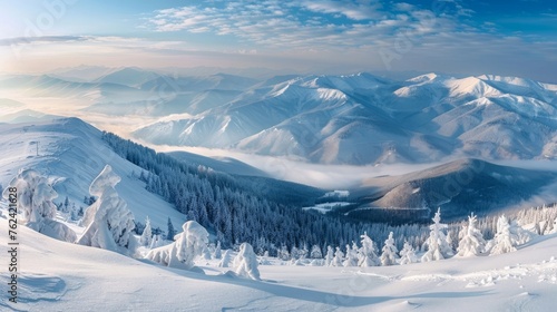Winter mountain landscape (Ukraine, Carpathian Mt's, Svydovets Range). Seventeen shots stitch image.