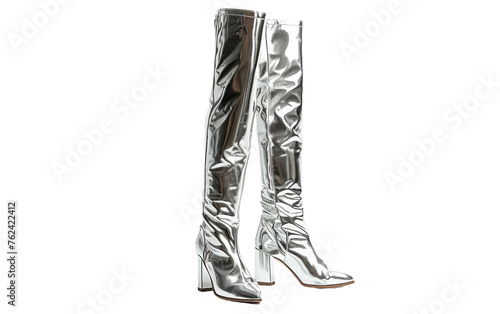 Shimmering Knee-High boots, Silver Long Boots Isolated on Transparent background.