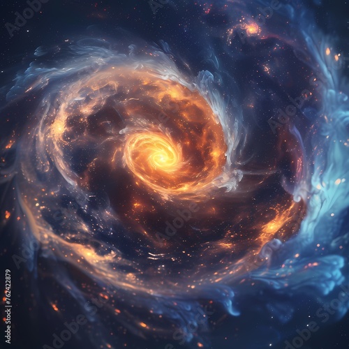 Cosmic swirls of stars and galaxies composing a mesmerizing and otherworldly logo.