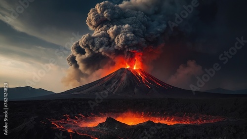 Volcano erupting with lava and ash