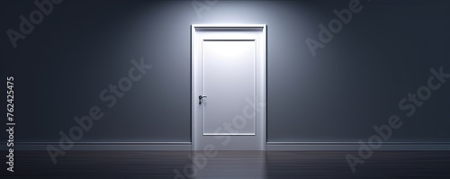 A white door next to a light black wall photo