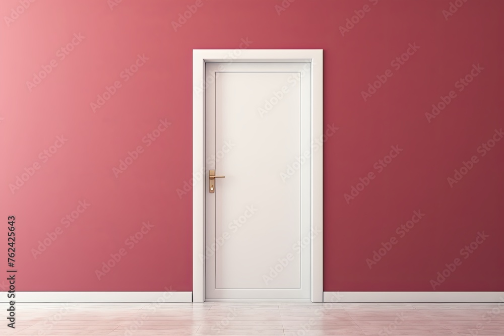 A white door next to a light burgundy wall