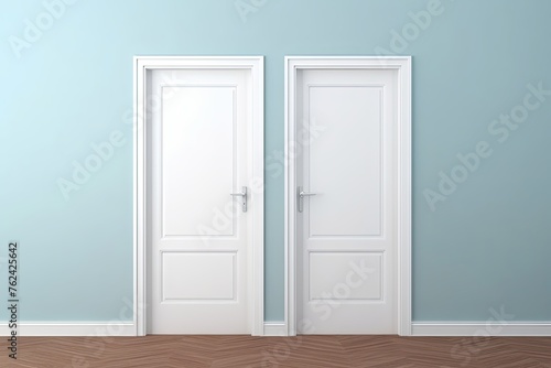 A white door next to a light cyan wall