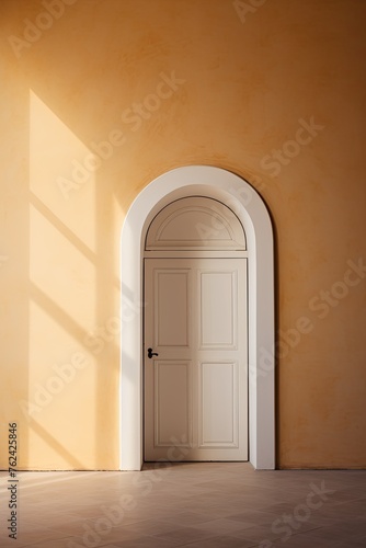 A white door next to a light gold wall