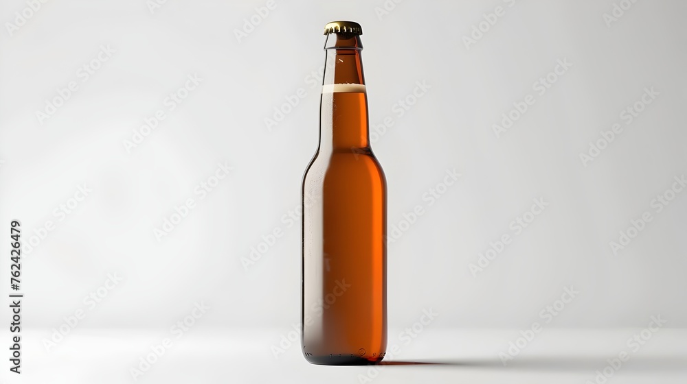 Amber Beer Bottle with Cap on White Background Amber Beer Bottle with Cap on White Background