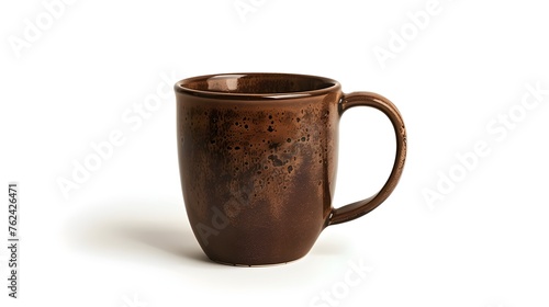 Brown Ceramic Coffee Mug on White Background