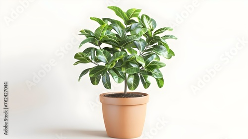 Lush Green Potted Plant on a Plain Background
