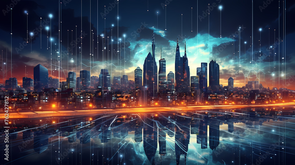 Modern city panorama abstract concept of internet Modern city panorama abstract concept of internet
