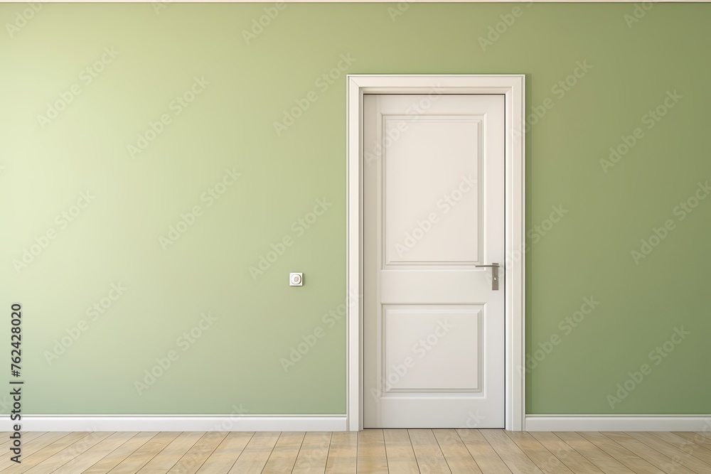 Fototapeta premium A white door next to a light olive wall