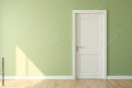 A white door next to a light olive wall