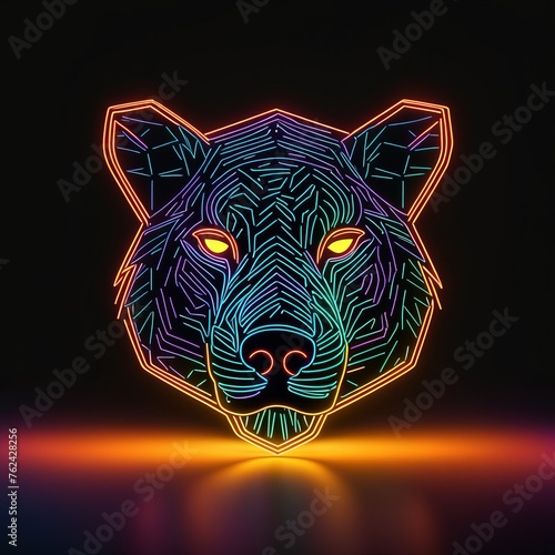 neon tiger head with glowing triangular ornament in the form of triangle neon tiger head with glowing triangular ornament in the form of triangle vector neon illustration of a lion head with a triangl photo