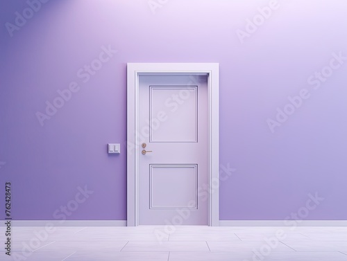 A white door next to a light purple wall