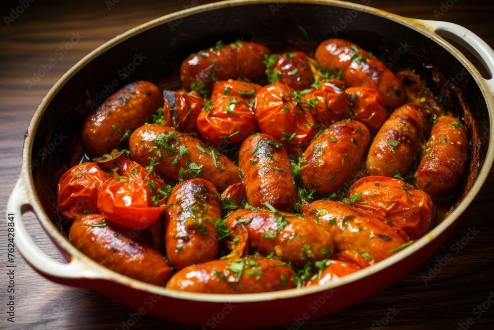 Savory Sausage garlic tomatoes. Grilled bbq. Generate Ai