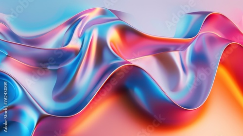 An abstract scene of fluid shapes adorned with bold holographic colors that create a striking visual melody.