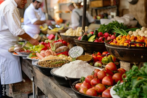 Market stall with fresh vegetables for sale