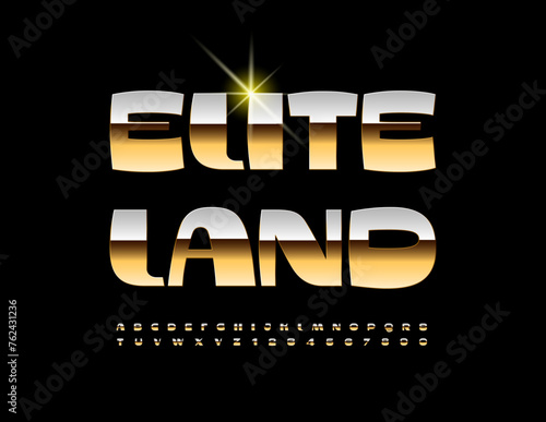 Vector premium template Elite Land. Cool Gold Font. Unique Luxury Alphabet Letters and Numbers set.