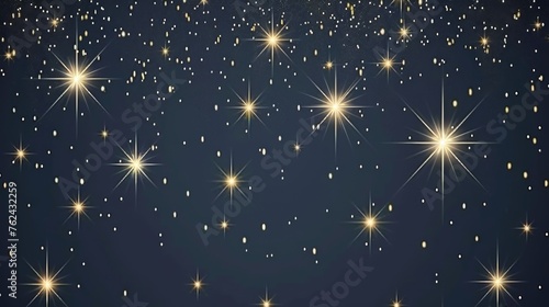 Golden stars gleam with bright flares across a deep blue night sky, evoking the vastness of the universe.