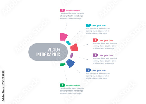 semicircle infographic template. six options briefing template. Infographic template for energy, industry, business, technology, science. annual report, informational template for magazine