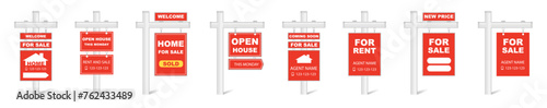 Real Estate Signs, red plate with a field for notes and sale