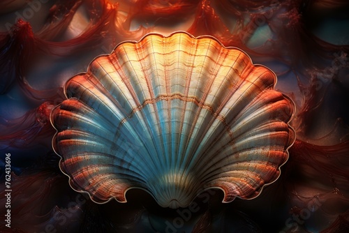 Intricate Colorful scallop shell. Sea natural. Generate Ai