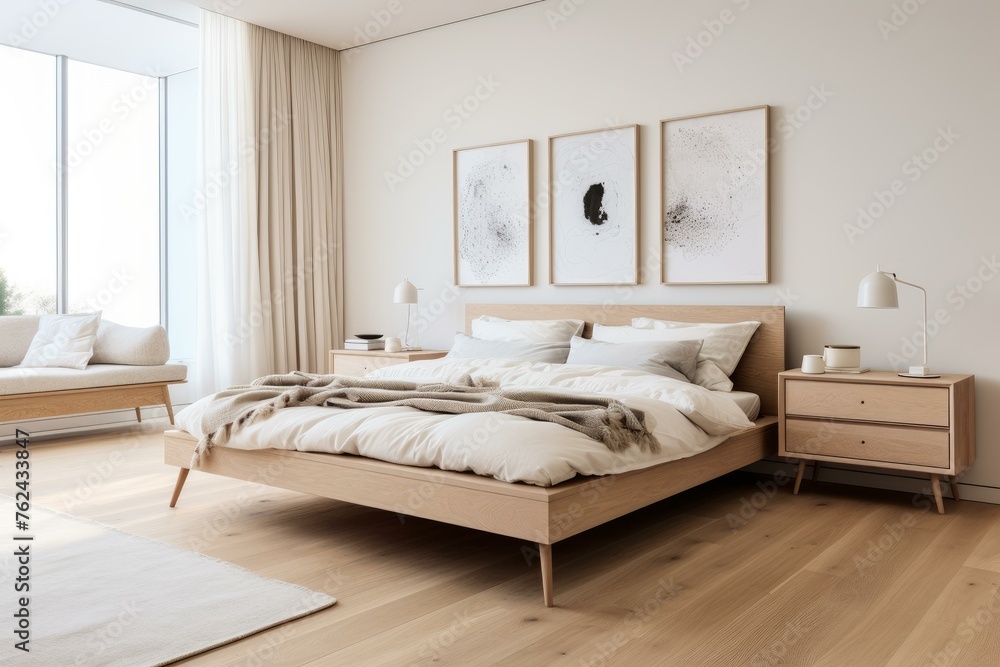 Sleek Scandinavian bedroom furniture. Home furniture. Generate AI