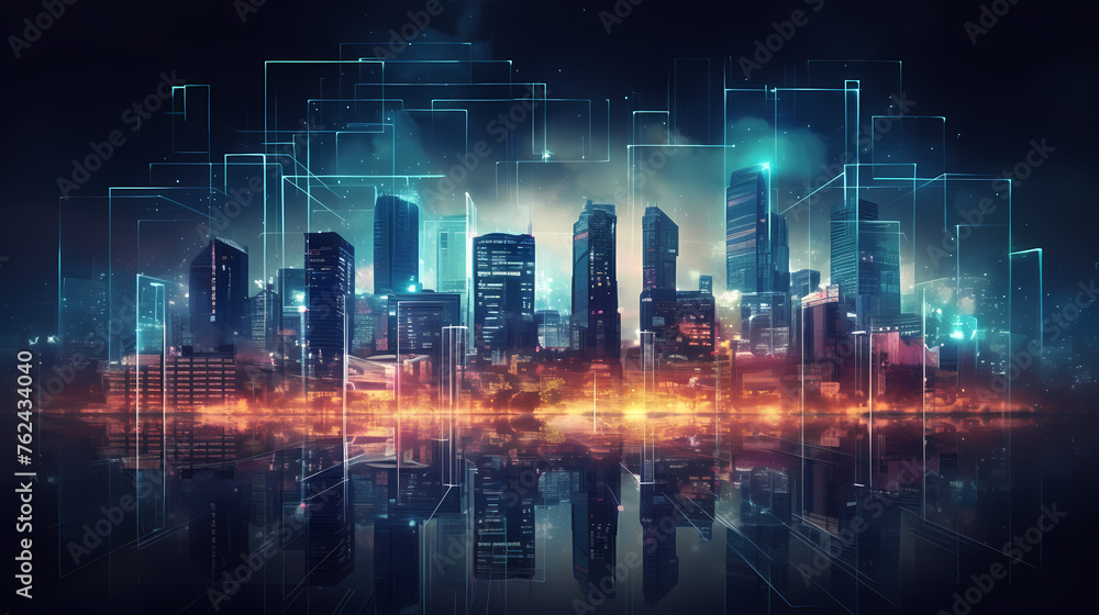 Modern city panorama abstract concept of internet Modern city panorama abstract concept of internet