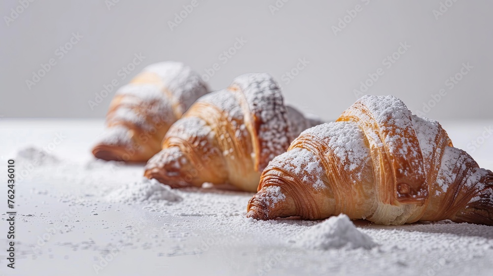 Croissants with light powdered sugar, studio shot. Croissants with light powdered sugar, studio shot.