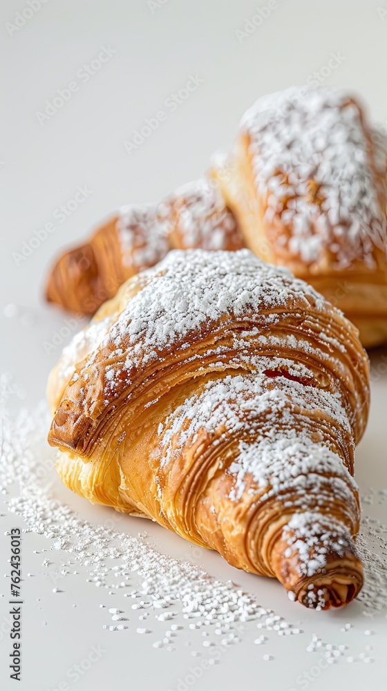 Croissants with light powdered sugar, studio shot. Croissants with light powdered sugar, studio shot.