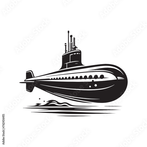 Enigmatic Submarine Silhouette Showcase - Delving into the Abyssal Realms with Submarine Illustration - Minimallest Submarine Vector
