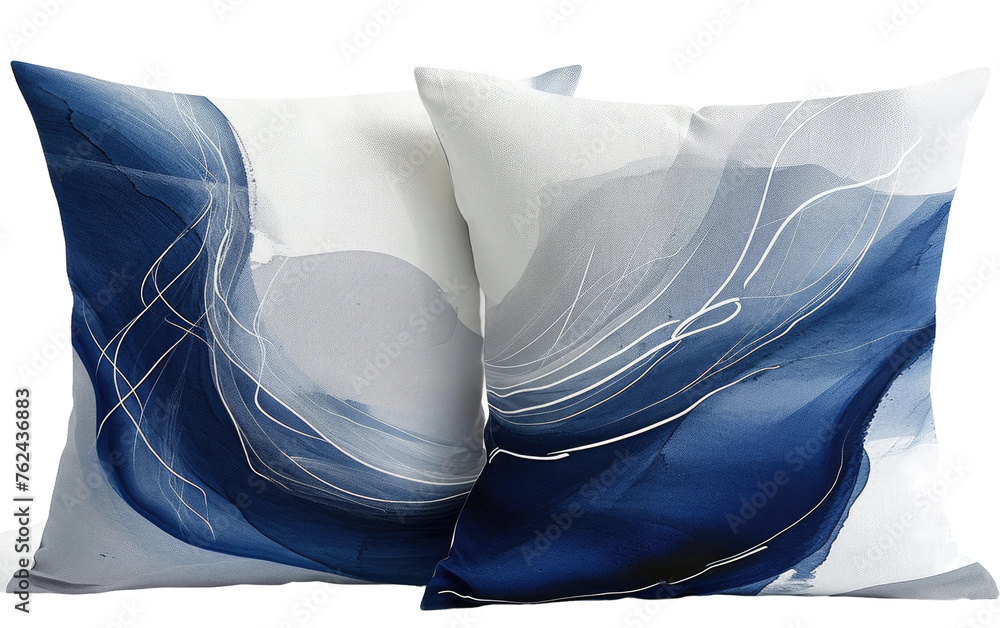 Blue and Grey Abstract Pillow Cover , Blue and Grey Abstract Art Art work Pillow Cover Isolated on Transparent background.