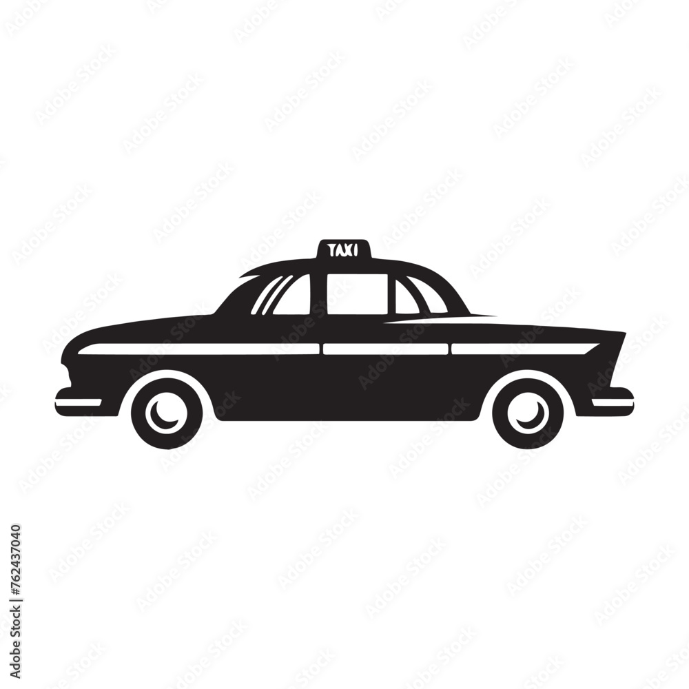 Urban Taxi Vector Spectacle - Navigating the Vibrant Cityscape with Shadows of Taxi Silhouette - Taxi Illustration - Minimallest Taxi Vector
