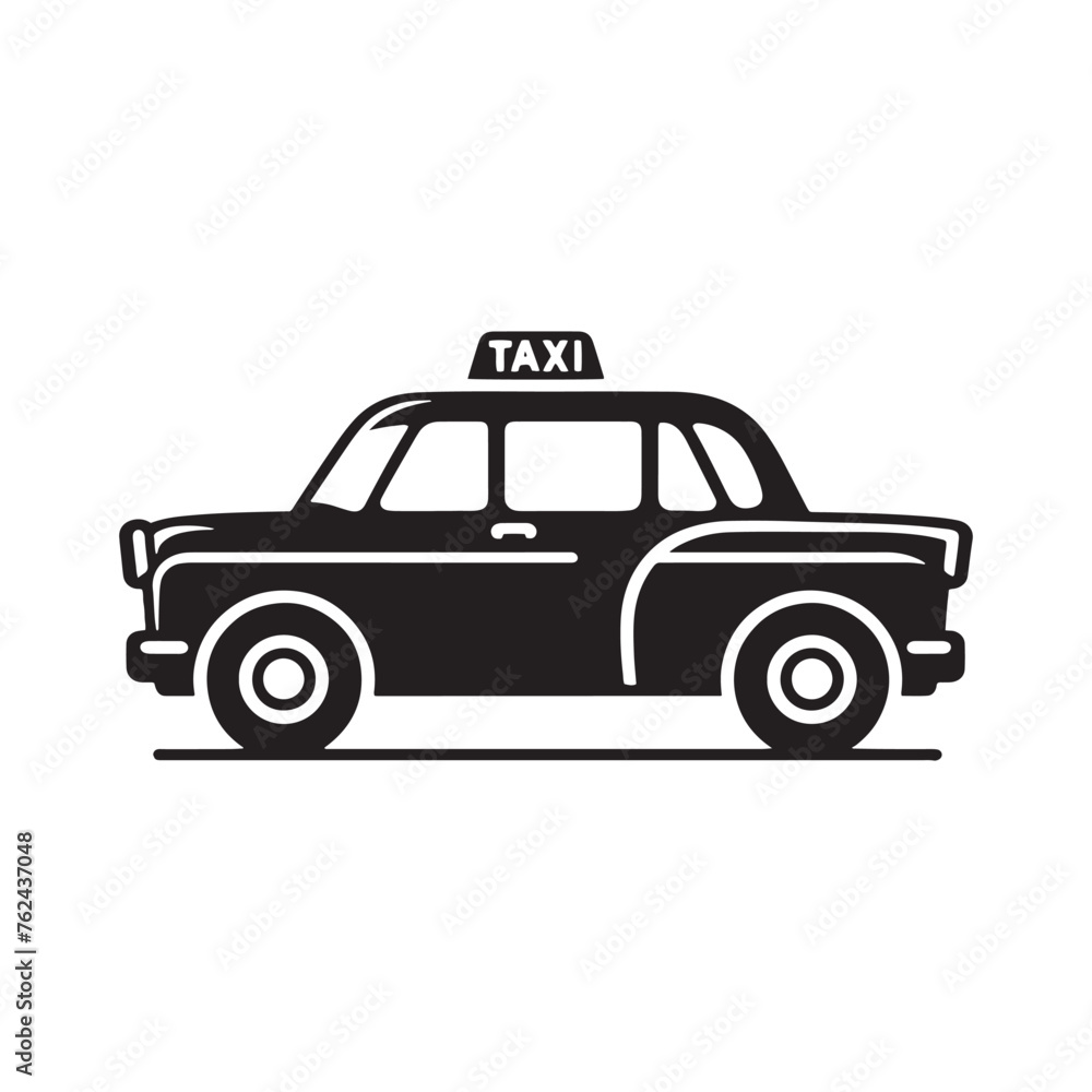 Dynamic Taxi Silhouette Showcase - A Visual Ode to the Hustle and Bustle of City Streets with Taxi Illustration - Minimallest Taxi Vector
