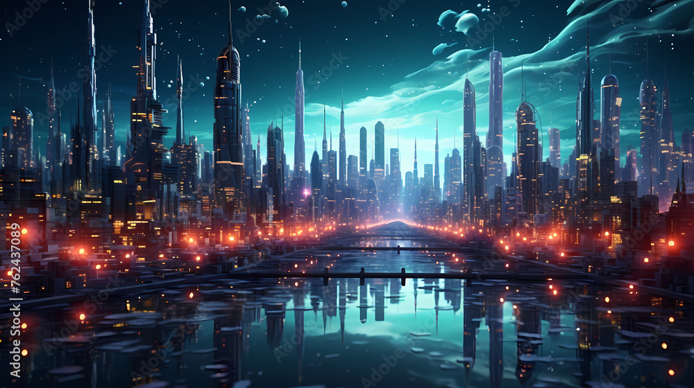 Modern city panorama abstract concept of internet Modern city panorama abstract concept of internet