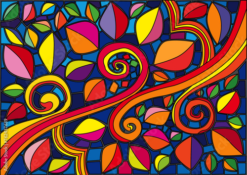 colorful leaf pattern and moses stained glass illustration vector
