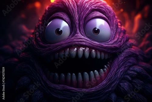 Menacing Scary evil face grimace with fear teeth. Mad makeup night carnival costume. Generate Ai photo